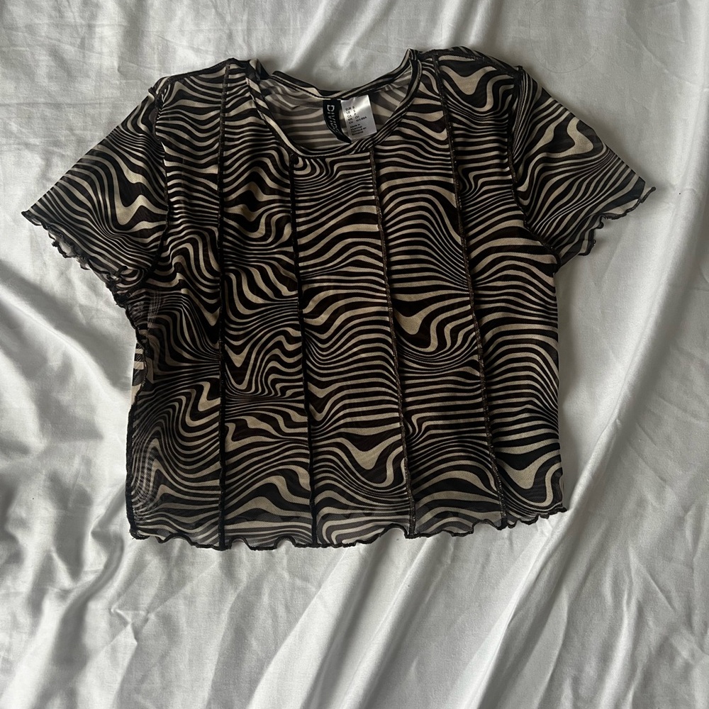 H&M Black and Cream Zebra Print Mesh Top